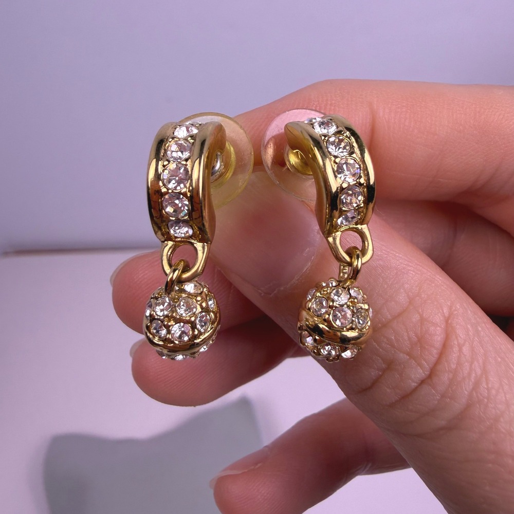Old Hollywood Swarovski Vintage Y2K Glamour Womens Drop Earrings Gold Crystal
